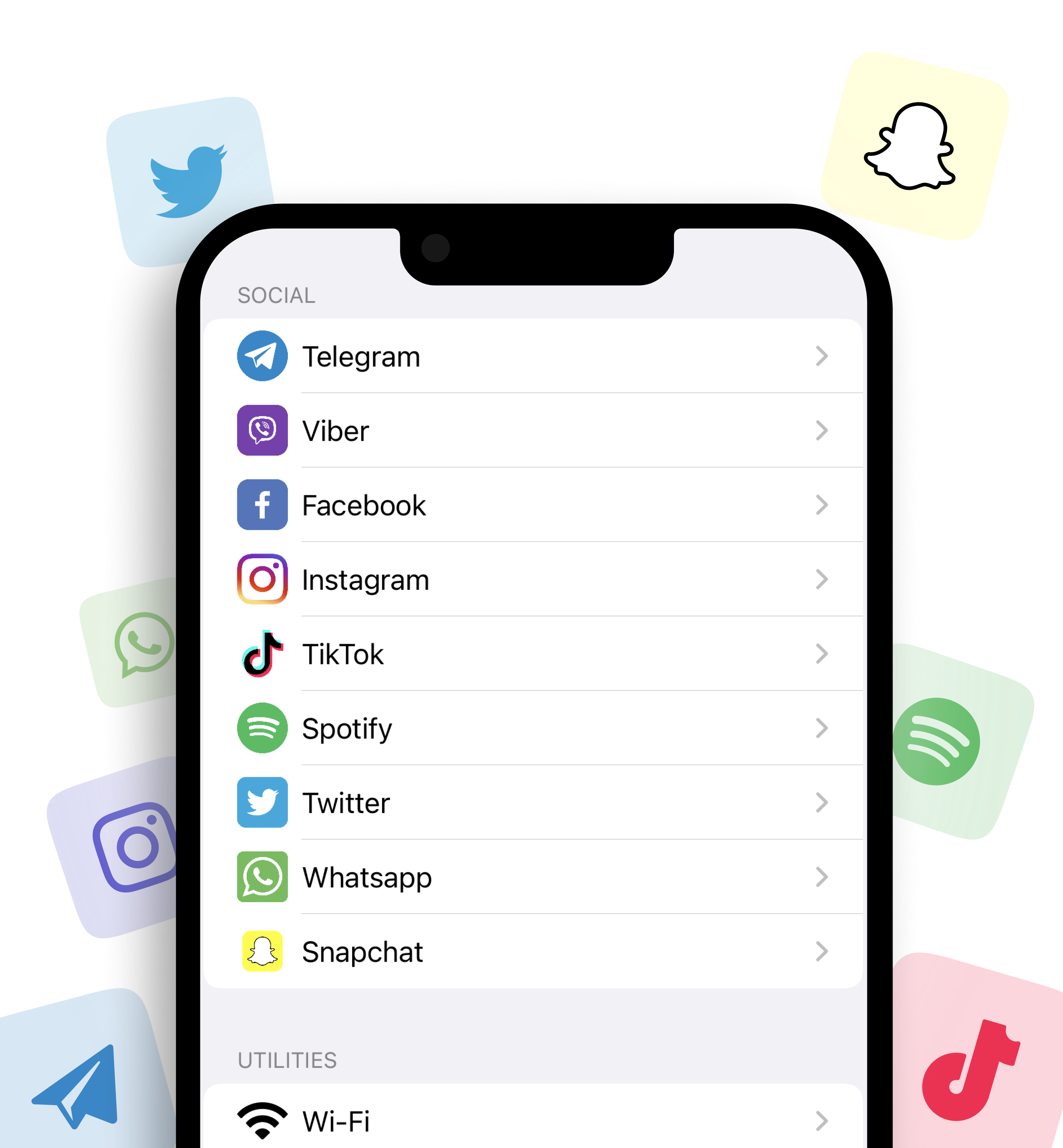 Phone with various Social Media Apps