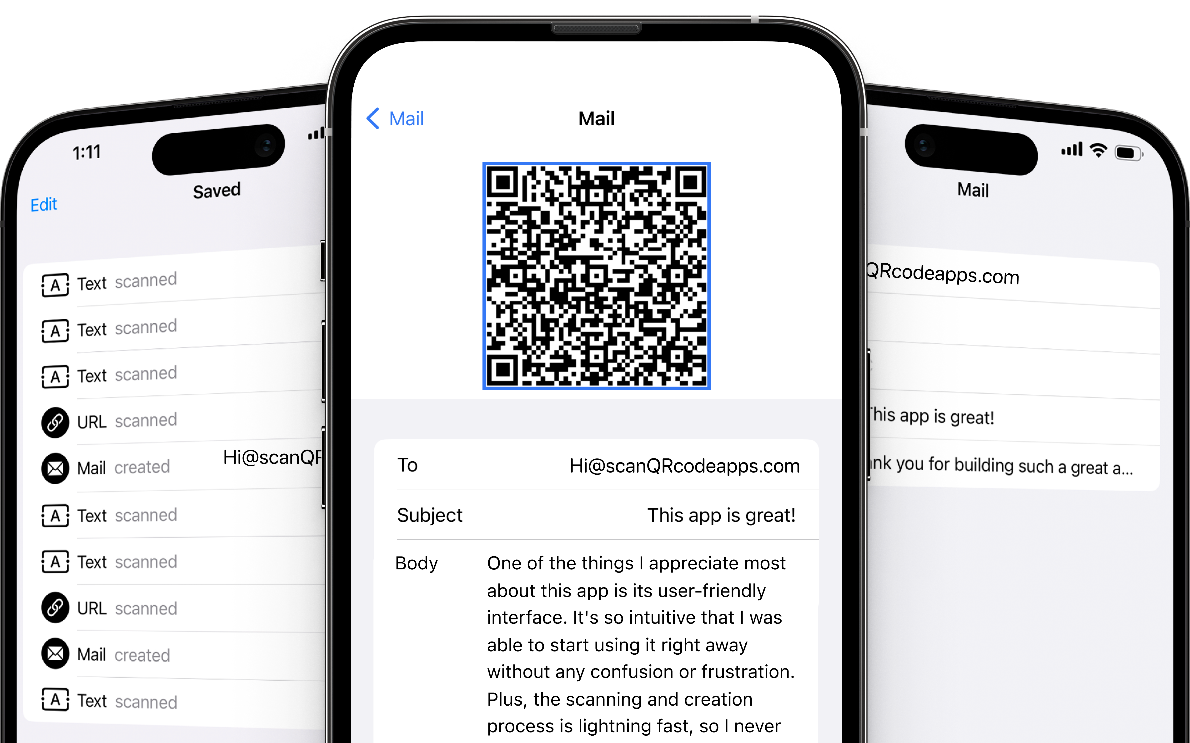 3 phones with Scan QR Code App